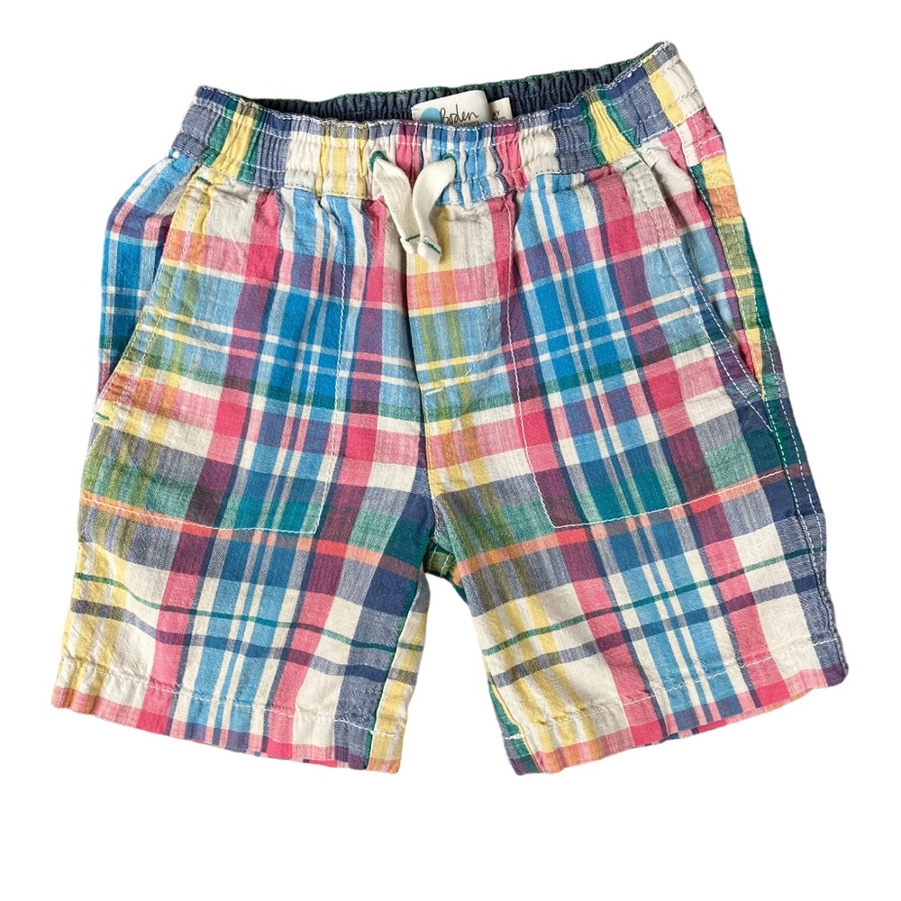 Boden Shorts Boys Size 4 Multicolor Plaid Pull On Drawstring 100% Cotton
